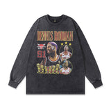 Men Long Sleeve Shirt Rodman Printed Vintage Long Sleeve T-shirt Men and Women Retro Washed Distressed