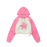 Women Hoodie Five-Pointed Star Affixed Cloth Embroidered Hooded Hoodie Short Women's Autumn