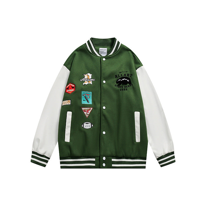 Varsity Jacket Vintage Stand Collar Baggy Coat Men