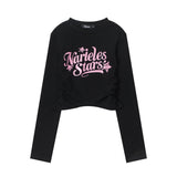Women Long Sleeve T-Shirt Letter Printed Long Sleeve T-shirt Women's Spring and Autumn Crew Neck Casual