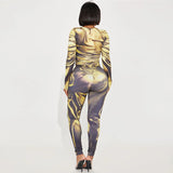 Women Co-Ord Set Winter Fashion Printed Long Sleeve Bodysuit Tight