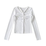 Women T-Shirt Top Women Fall Slim Fit Single-Breasted Long Sleeve