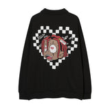 Men Hoodie Heart-Shaped Cartoon Character Printing Lapel Sweatshirt Loose Long Sleeve Half-Open Collar Pullover
