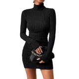 Women Dresses Winter High Collar Show Chest Dress Women