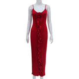 Women Desses Suspender Skirt Ruffled Dress Long Skirt