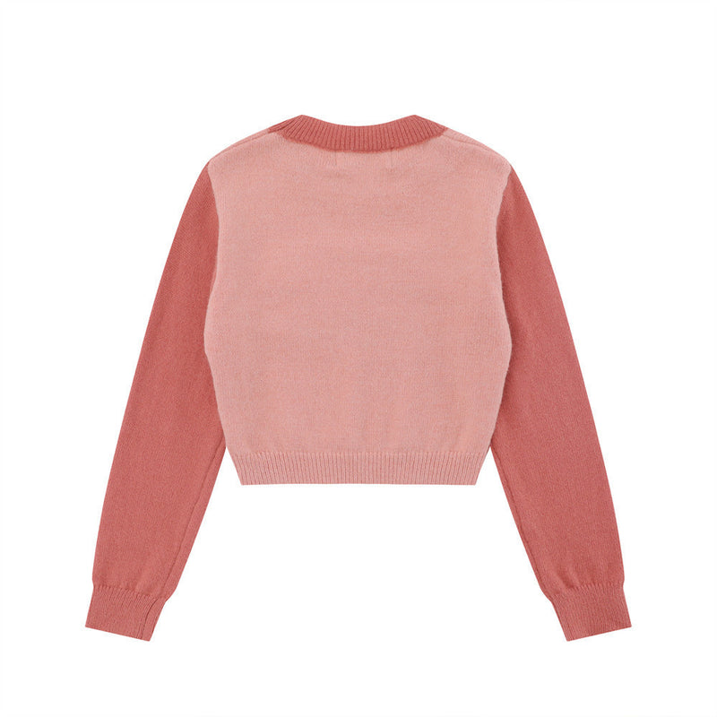 Women Sweater Color-Block Crew Neck Short Sweater Letter Autumn Sweater