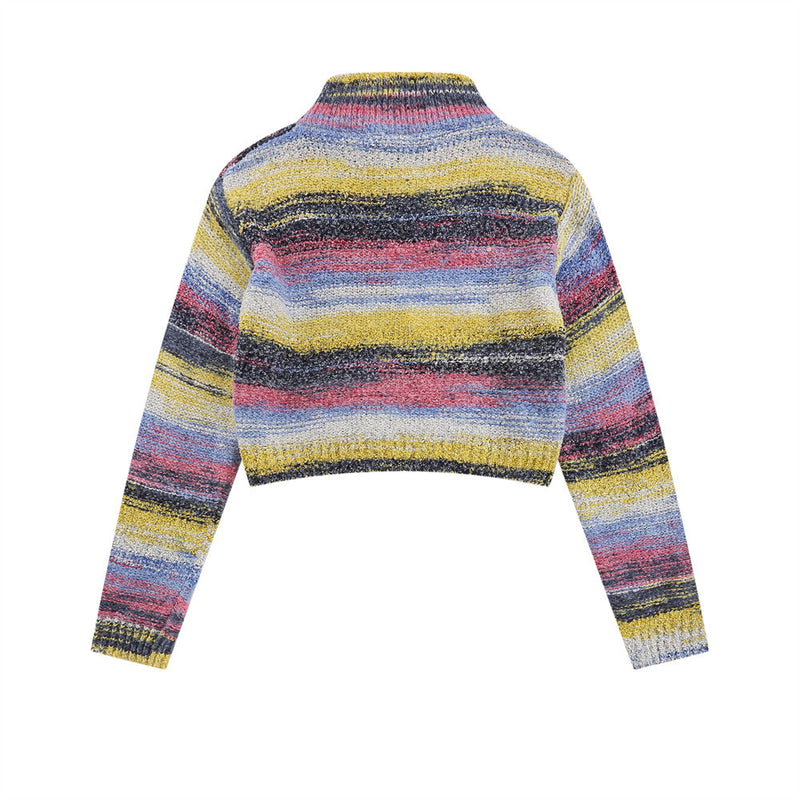 Women Sweater Autumn Leisure Contrast Color Long Sleeves Knitwear