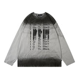 Men Long Sleeve Shirt Distressed Gradient Long Sleeve T-shirt Men and Women Hiphop Street Retro Base