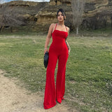 Women Jumpsuit Casual Pants Flared Jumpsuit Slit Slim-Fitting Sexy