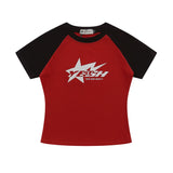 Women T-shirt Short Sleeve T-shirt Women's Raglan Sleeve Color Matching Summer round Neck