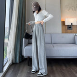 Palazzo Pants Gray Sports Pants for Women Spring Summer Autumn Drape Casual Straight-Leg Slimming Sweatpants