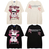 Men T Shirt Printed Short-Sleeved T-shirt for Men and Women Couple Retro Loose Hip Hop