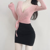 Women's Long Sleeve Shirt V-neck Long Sleeve Short Cardigan Top