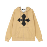 Men Hoodie Cross Paste Cloth Embroidery Hooded Jacket