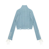 Women Sweater Short Knitwear for Girls Autumn Leisure Stand Collar