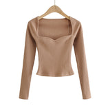 Women T-Shirt Long-Sleeved Sweater Women's Short Slim T-shirt Top