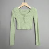 Women Long Sleeve Shirt U Collar Top Women's Short Long Sleeve Bottoming Shirt