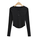 Women T-shirt Street Snap Fashion Women's Autumn Pocket T-shirt