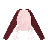 Women Long Sleeve T-Shirt Printed Long Sleeve T-shirt Women's round-Neck Raglan Sleeve Contrast Color Top Autumn