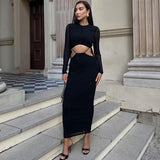 Women Dresses Dress Autumn Solid Color Long Sleeve round Neck