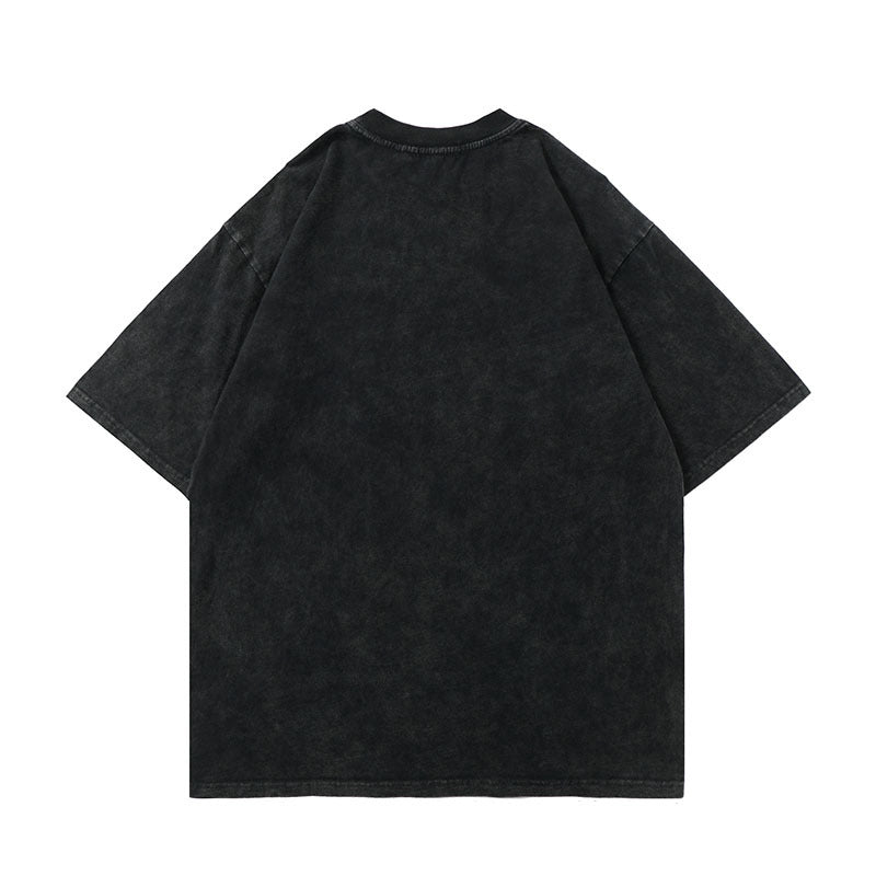 Men T Shirt Tkpa Dark High Street Punk Skull Print Worn Looking Washed-out Short Sleeve T-shirt Men's and Women's Ins Hip-Hop Street Top