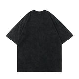 Men T Shirt Tkpa Dark High Street Punk Skull Print Worn Looking Washed-out Short Sleeve T-shirt Men's and Women's Ins Hip-Hop Street Top