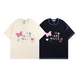 Men's T Shirt Letter Embroidered Printed Short-Sleeved T-shirt Men's and Women's Hee Loose
