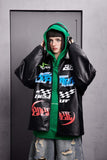 Unisex Jacket Autumn Motorcycle Printing Leather Coat