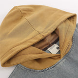 Men Denim Jacket Vintage Colorblock Hood Pullover Denim Jacket Men's Embroidery Letters Washed and Worn