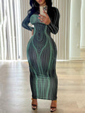 Women Dresses Autumn and Winter round Neck Fashion Printing Base Dress