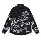 Men Long Sleeved T Shirt Letter Printed Long Sleeve Shirt Men's Casual Loose Lapels Shirt