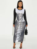 Women Dresses Women's Autumn Fashion Print round Neck Long Sleeve Dress