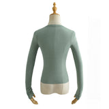 Women T-Shirt Top Women V-neck Single Breasted Long Sleeve Cardigan T-shirt