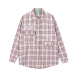 Men Long Sleeved T Shirt Plaid Letters Embroidered Shirt Coat Ins Leisure Cargo
