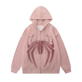 Men Hoodie Spider Print Hooded Cardigan Sweater Two-Way Zipper Jacket
