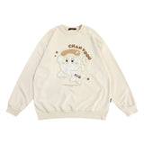 Men Hoodie Cartoon Pattern Towel Embroidery round Neck Sweater