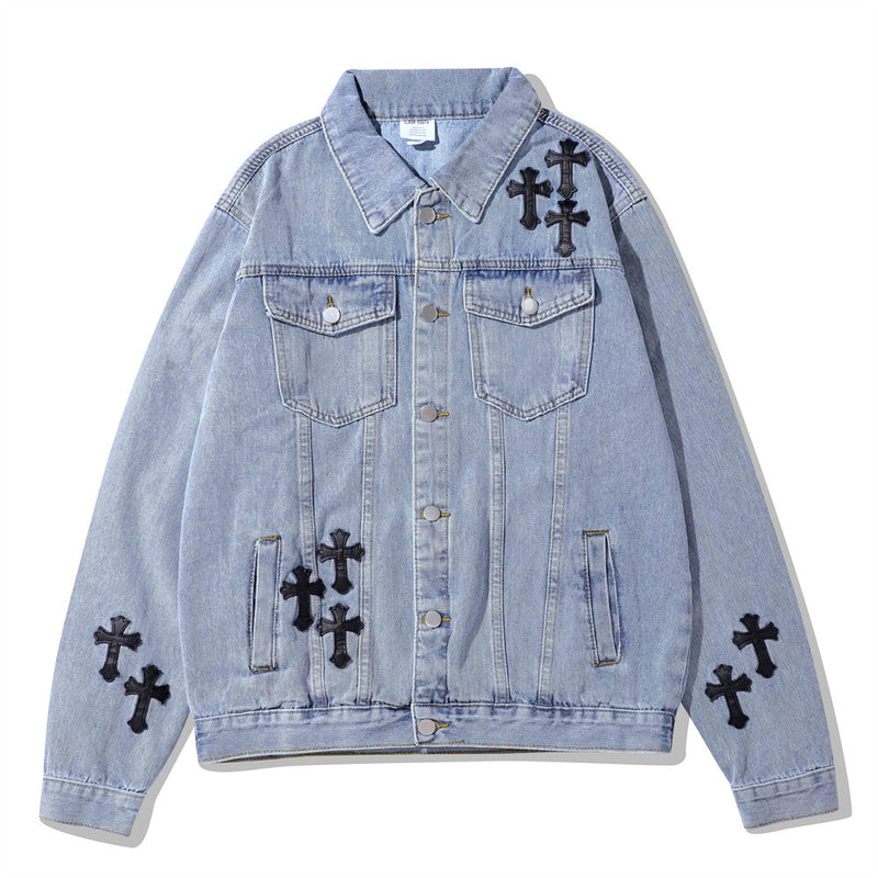 Men Denim Jacket Embroidered Washed Jeans Men's Ins Loose Jacket