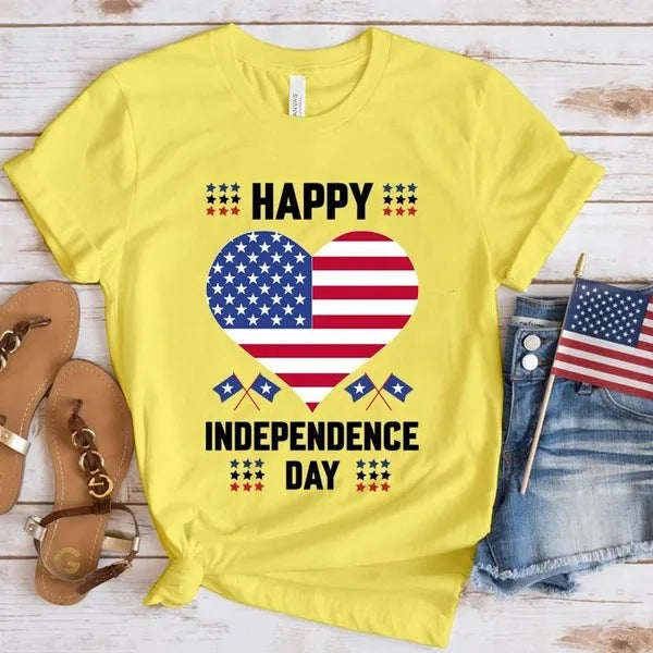 Women's Independence Day T Shirt round Neck Short Sleeve T-shirt Women's Top