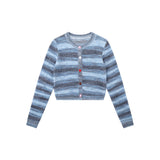 Women Sweater Mixed Color Stripe Cardigan Girls Spring and Autumn Leisure Top
