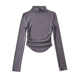 Women T-Shirt Slim Fit Turtleneck Ins Style Autumn Short Elastic Top for Women