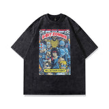 Men T Shirt Hip Hop Cartoon Anime Print Washed and Worn Short Sleeve T-shirt Men and Women
