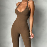Women Jumpsuit Solid Color Casual Sling Jumpsuit