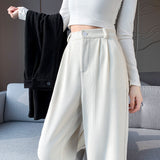 Palazzo Pants White Wide Leg Pants Women's Spring Autumn and Winter Drooping Straight Corduroy Suit