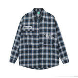 Men Long Sleeved T Shirt Plaid Letters Embroidered Shirt Coat Ins Leisure Cargo