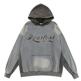 Men Denim Jacket Vintage Colorblock Hood Pullover Denim Jacket Men's Embroidery Letters Washed and Worn
