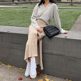 Women Skirt Slit Sheath Skirt All-Match Woolen Dress