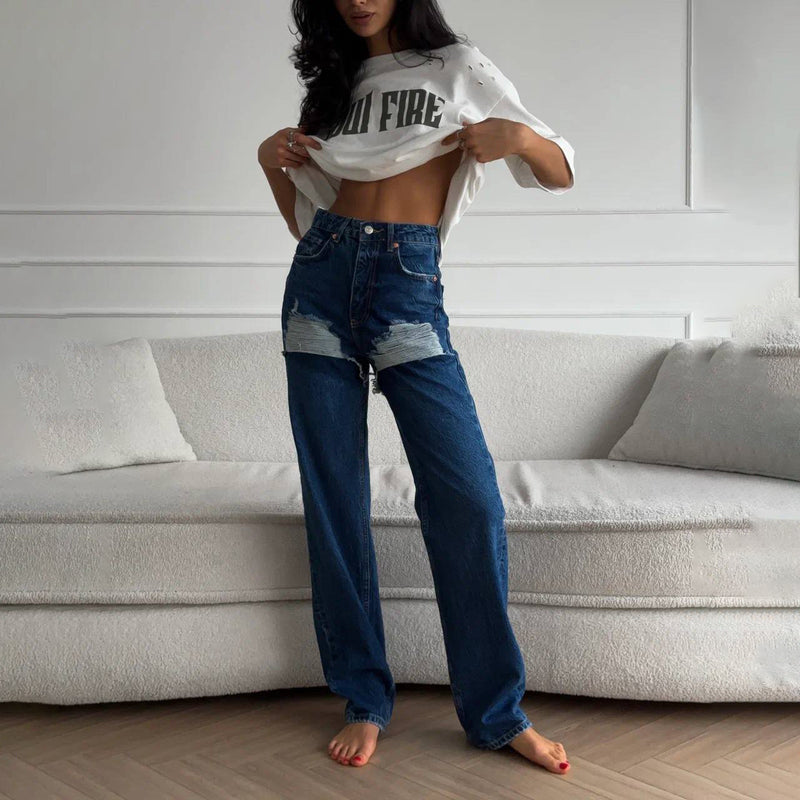 Women Jeans Women's Spring Baggy Straight Trousers