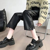 Palazzo Pants Black PU Leather Pants Women's Cropped Casual Wide-Leg Pants