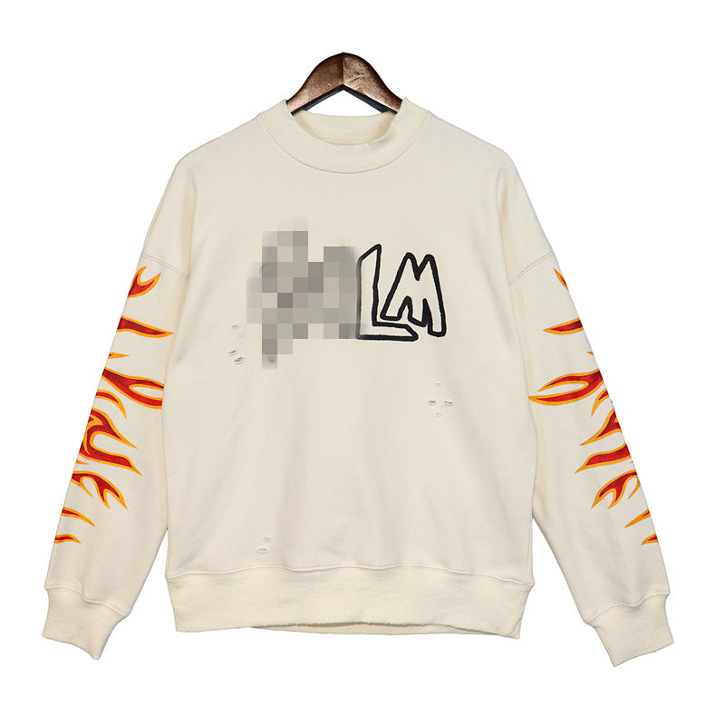 Palm Angle Sweatshirt Palm Angels Flame Distressed round Neck Long Sleeve Sweater for Men and Women
