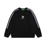 Men Hoodie round Neck Sweater Men's Long Sleeve Striped Stitching Sports Spring and Autumn